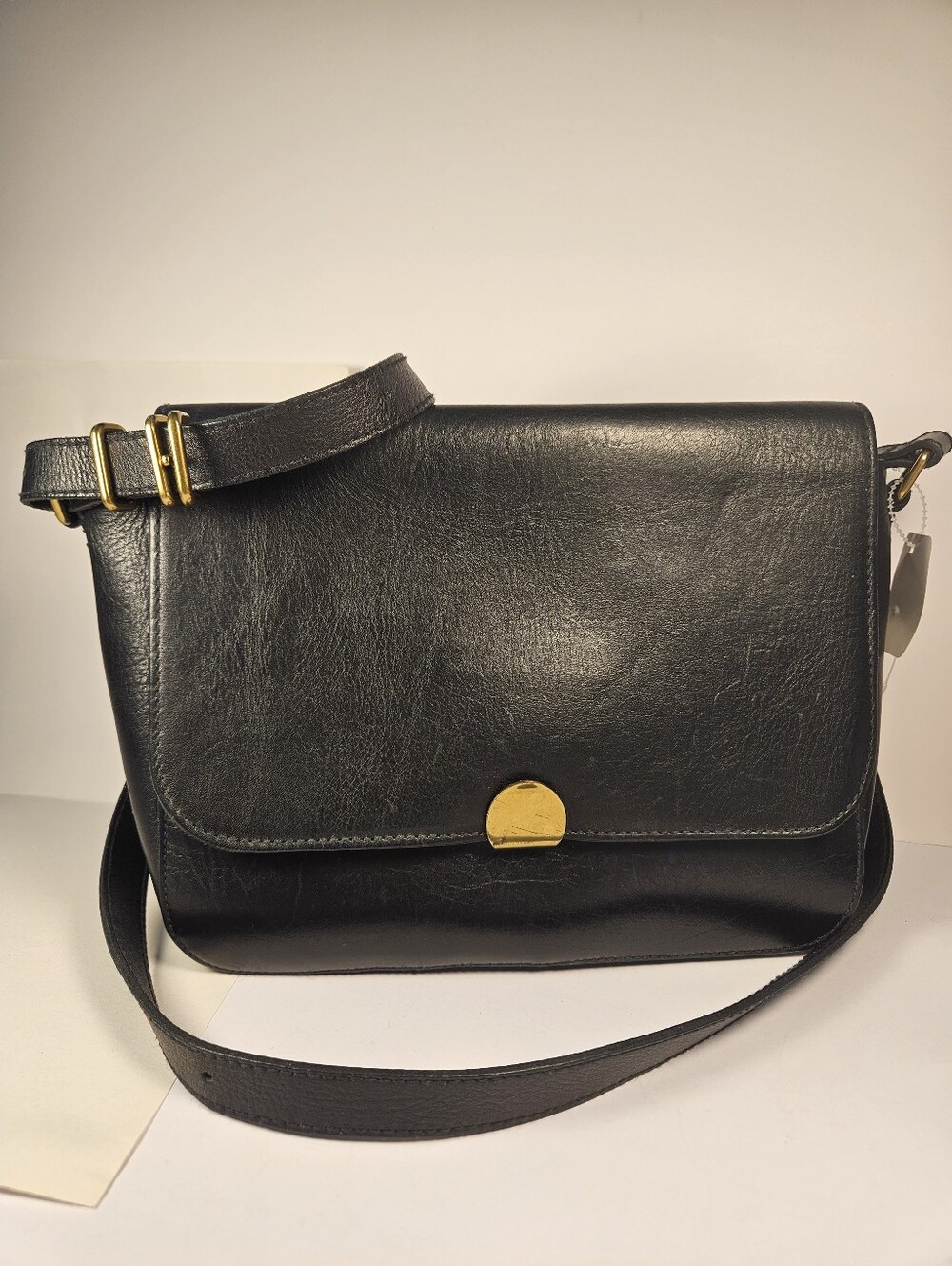 Black Leather Crossbody Bag with Gold Accent